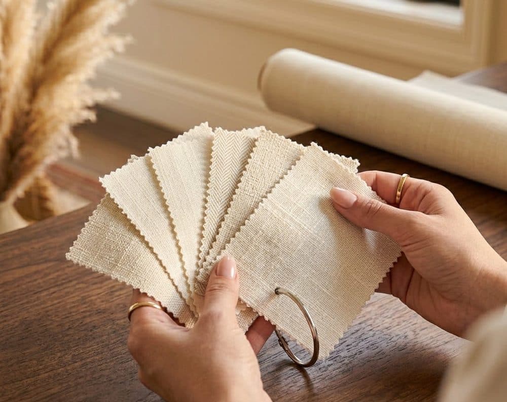 Fabric swatches in hand