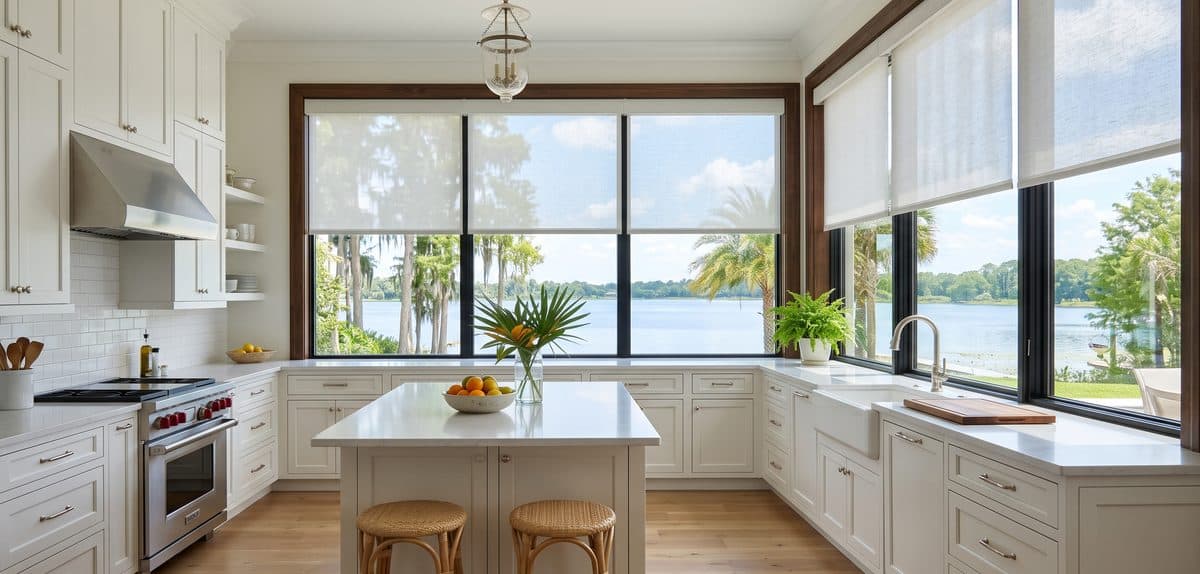 Kitchen with roller shades